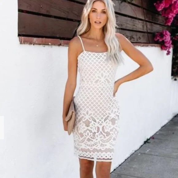 Altar'd State White Nude Lace Strappy Bridal Shower Sexy Fitted Dress Size M NWT - Picture 2 of 6